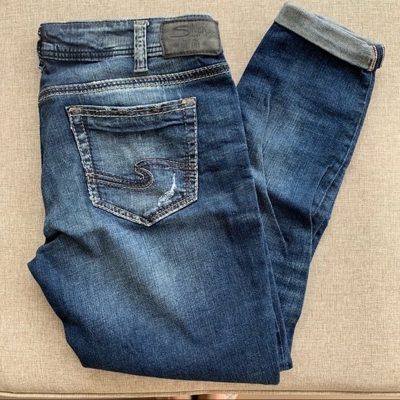 Silver Jeans Denim - Distressed Silver Jeans Suki Mid Skinny Super Stretch Denim